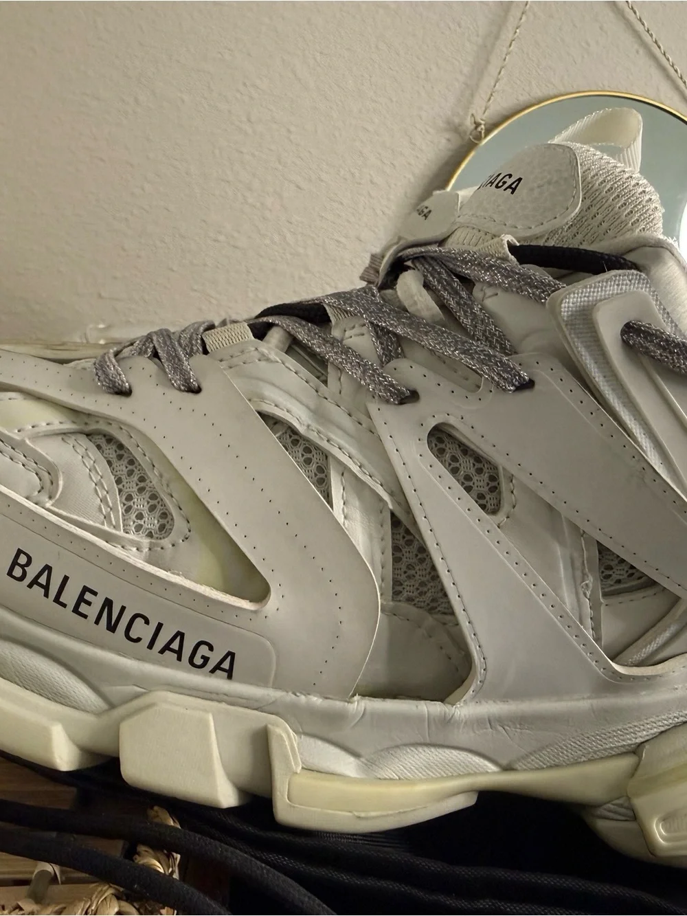 Balenciaga Men’s Track Sneakers in Off-White and Light Gray